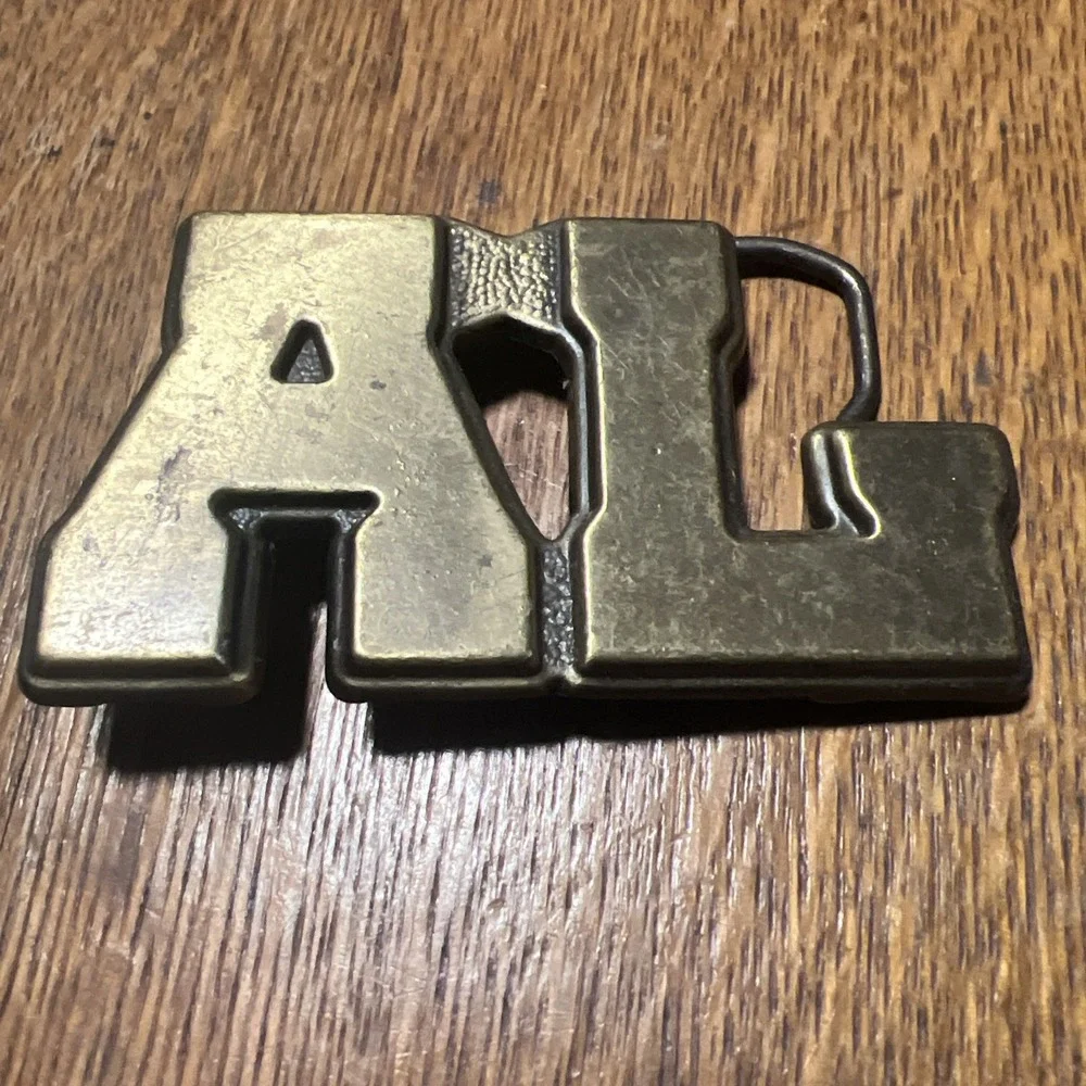 Vintage AL Name Belt Buckle Bronze Brass Metal Lettering MBCI SouthAttleboro,MA